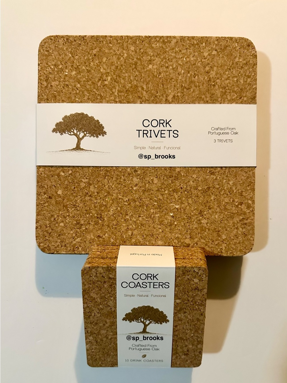 🎁13PC 3D Cork Bundle / 3 Cork Trivets & 10 Cork Coasters - Portuguese Oak Cork